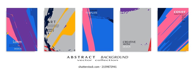 Abstract backgrouns set, grunge texture. Minimalistic art, brush strokes style. Design for card, brochure, banner idea, book cover, booklet print, flyer sheet a4. Collage page, web header template.
