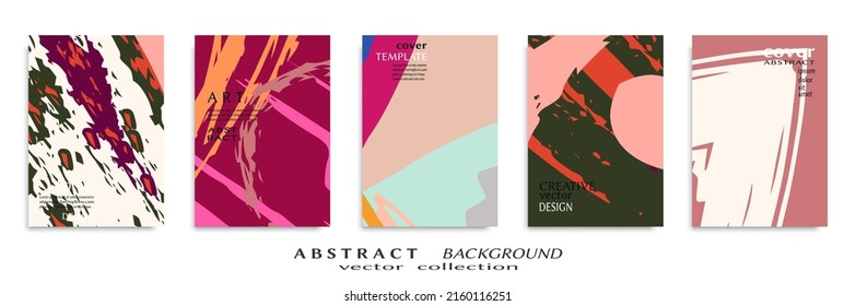 Abstract backgrouns set, grunge texture. Minimalistic art, brush strokes style. Design for card, brochure, banner idea, book cover, booklet print, flyer sheet a4. Collage page, web header template.