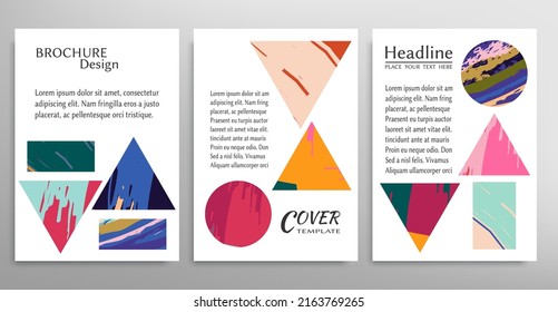 Abstract backgrouns set, grunge texture. Minimalistic art, brush strokes style. Design for card, brochure, banner idea, book cover, booklet print, flyer sheet a4. Collage page, web header template.