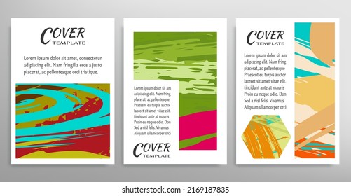 Abstract backgrouns set, grunge texture. Minimalistic art, brush strokes style. Design for card, brochure, banner idea, book cover, booklet print, flyer sheet a4. Collage page, web header template.
