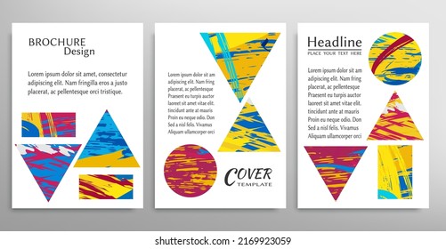 Abstract backgrouns set, grunge texture. Minimalistic art, brush strokes style. Design for card, brochure, banner idea, book cover, booklet print, flyer sheet a4. Collage page, web header template.