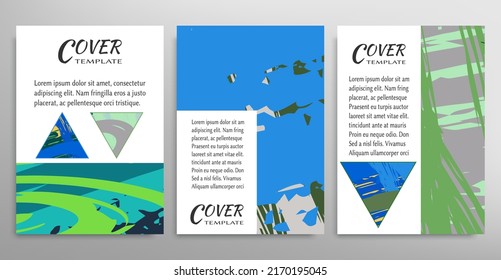Abstract backgrouns set, grunge texture. Minimalistic art, brush strokes style. Design for card, brochure, banner idea, book cover, booklet print, flyer sheet a4. Collage page, web header template.
