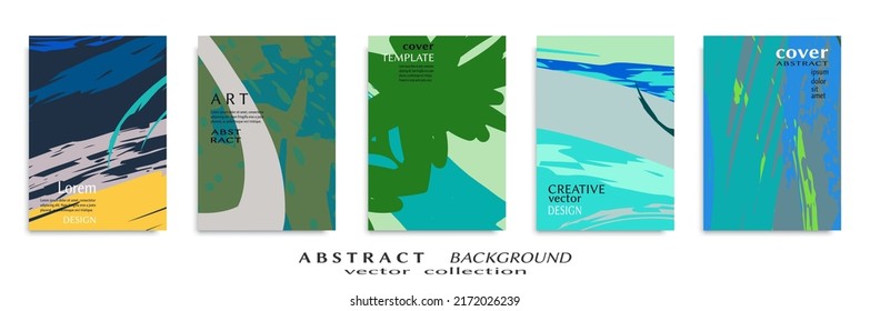 Abstract backgrouns set, grunge texture. Minimalistic art, brush strokes style. Design for card, brochure, banner idea, book cover, booklet print, flyer sheet a4. Collage page, web header template.