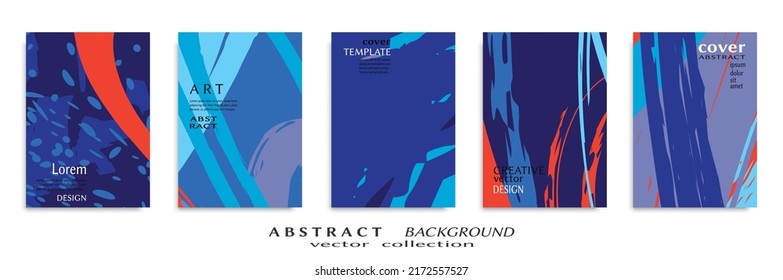 Abstract backgrouns set, grunge texture. Minimalistic art, brush strokes style. Design for card, brochure, banner idea, book cover, booklet print, flyer sheet a4. Collage page, web header template.