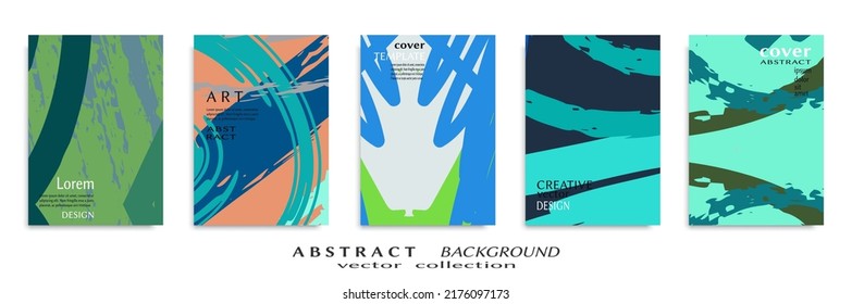 Abstract backgrouns set, grunge texture. Minimalistic art, brush strokes style. Design for card, brochure, banner idea, book cover, booklet print, flyer sheet a4. Collage page, web header template.