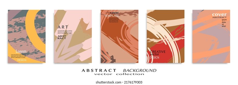 Abstract backgrouns set, grunge texture. Minimalistic art, brush strokes style. Design for card, brochure, banner idea, book cover, booklet print, flyer sheet a4. Collage page, web header template.