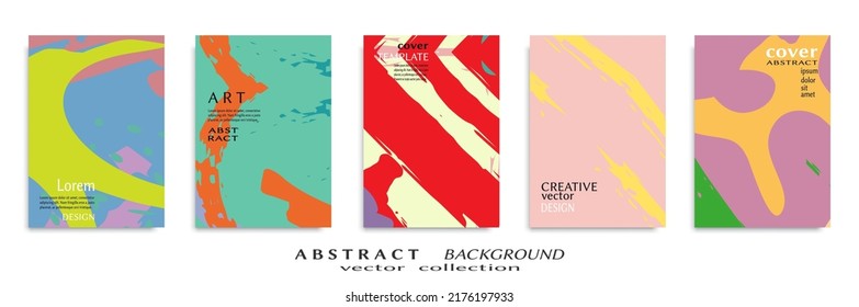 Abstract backgrouns set, grunge texture. Minimalistic art, brush strokes style. Design for card, brochure, banner idea, book cover, booklet print, flyer sheet a4. Collage page, web header template.