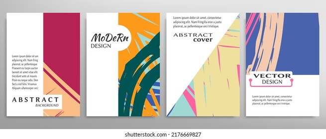 Abstract backgrouns set, grunge texture. Minimalistic art, brush strokes style. Design for card, brochure, banner idea, book cover, booklet print, flyer sheet a4. Collage page, web header template.