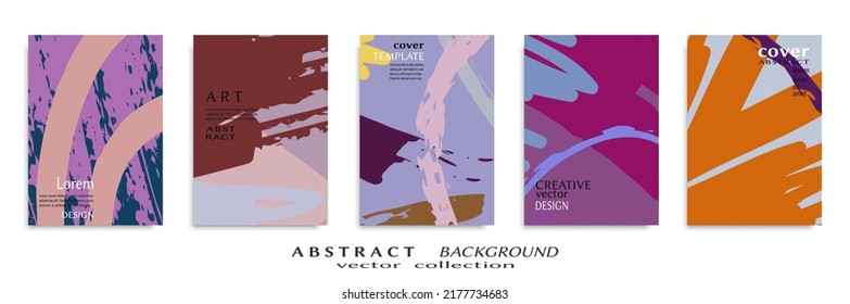 Abstract backgrouns set, grunge texture. Minimalistic art, brush strokes style. Design for card, brochure, banner idea, book cover, booklet print, flyer sheet a4. Collage page, web header template.
