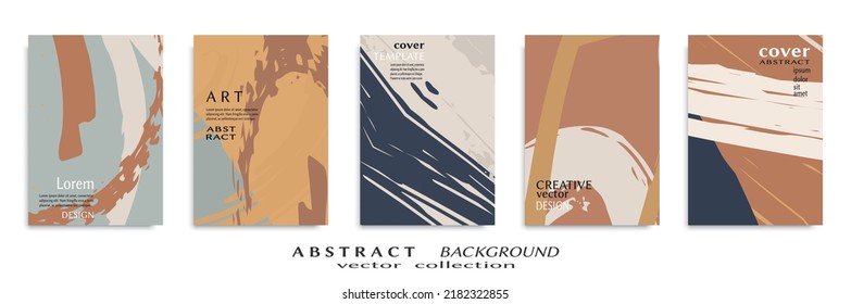 Abstract backgrouns set, grunge texture. Minimalistic art, brush strokes style. Design for card, brochure, banner idea, book cover, booklet print, flyer sheet a4. Collage page, web header template.