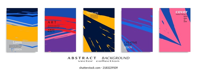 Abstract backgrouns set, grunge texture. Minimalistic art, brush strokes style. Design for card, brochure, banner idea, book cover, booklet print, flyer sheet a4. Collage page, web header template.