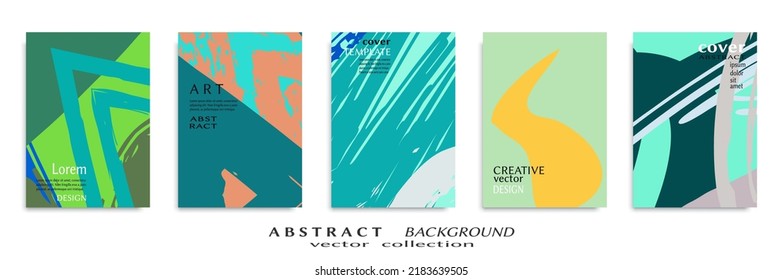 Abstract backgrouns set, grunge texture. Minimalistic art, brush strokes style. Design for card, brochure, banner idea, book cover, booklet print, flyer sheet a4. Collage page, web header template.