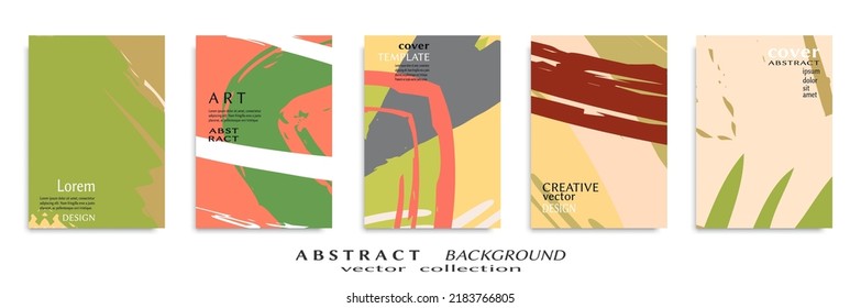 Abstract backgrouns set, grunge texture. Minimalistic art, brush strokes style. Design for card, brochure, banner idea, book cover, booklet print, flyer sheet a4. Collage page, web header template.