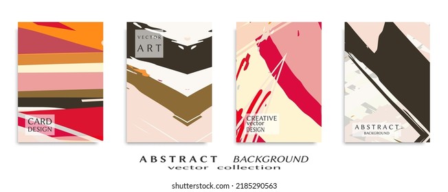Abstract backgrouns set, grunge texture. Minimalistic art, brush strokes style. Design for card, brochure, banner idea, book cover, booklet print, flyer sheet a4. Collage page, web header template.