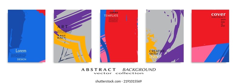 Abstract backgrouns set, grunge texture. Minimalistic art, brush strokes style. Design for card, brochure, banner idea, book cover, booklet print, flyer sheet a4. Collage page, web header template.