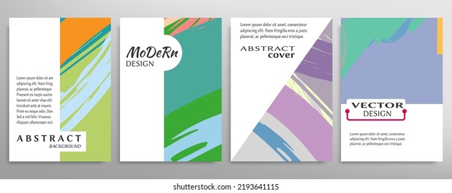 Abstract backgrouns set, grunge texture. Minimalistic art, brush strokes style. Design for card, brochure, banner idea, book cover, booklet print, flyer sheet a4. Collage page, web header template.