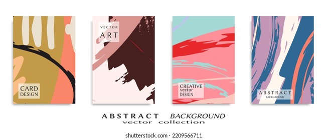 Abstract backgrouns set, grunge texture. Minimalistic art, brush strokes style. Design for card, brochure, banner idea, book cover, booklet print, flyer sheet a4. Collage page, web header template.