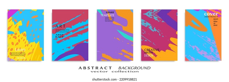 Abstract backgrouns set, grunge texture. Minimalistic art, brush strokes style. Design for card, brochure, banner idea, book cover, booklet print, flyer sheet a4. Collage page, web header template.