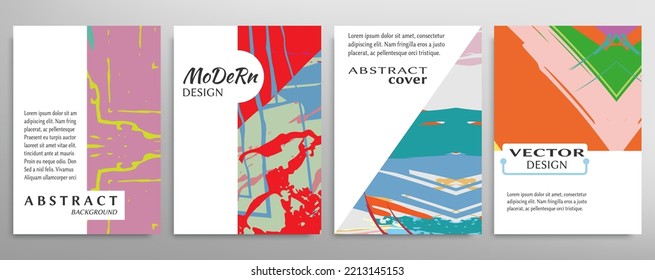 Abstract backgrouns set, grunge texture. Minimalistic art, brush strokes style. Design for card, brochure, banner idea, book cover, booklet print, flyer sheet a4. Collage page, web header template.