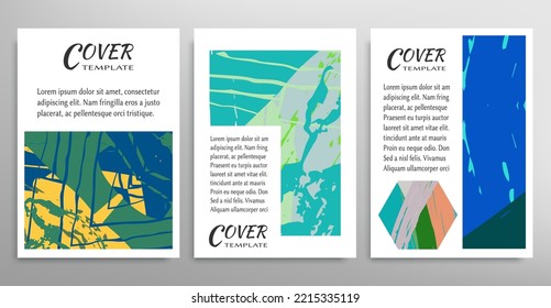 Abstract backgrouns set, grunge texture. Minimalistic art, brush strokes style. Design for card, brochure, banner idea, book cover, booklet print, flyer sheet a4. Collage page, web header template.