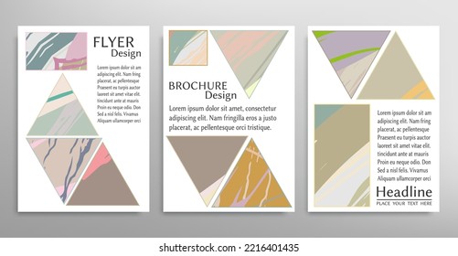 Abstract backgrouns set, grunge texture. Minimalistic art, brush strokes style. Design for card, brochure, banner idea, book cover, booklet print, flyer sheet a4. Collage page, web header template.