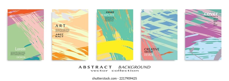 Abstract backgrouns set, grunge texture. Minimalistic art, brush strokes style. Design for card, brochure, banner idea, book cover, booklet print, flyer sheet a4. Collage page, web header template.