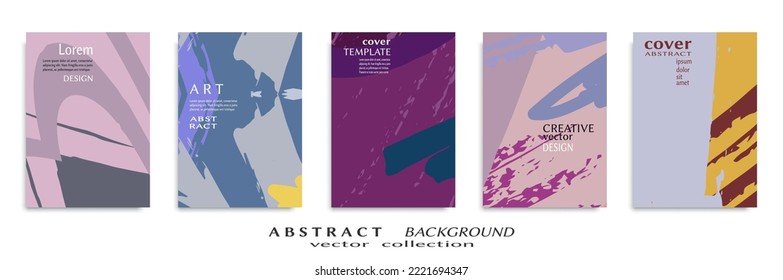 Abstract backgrouns set, grunge texture. Minimalistic art, brush strokes style. Design for card, brochure, banner idea, book cover, booklet print, flyer sheet a4. Collage page, web header template.