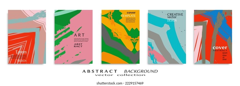 Abstract backgrouns set, grunge texture. Minimalistic art, brush strokes style. Design for card, brochure, banner idea, book cover, booklet print, flyer sheet a4. Collage page, web header template.