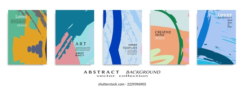Abstract backgrouns set, grunge texture. Minimalistic art, brush strokes style. Design for card, brochure, banner idea, book cover, booklet print, flyer sheet a4. Collage page, web header template.