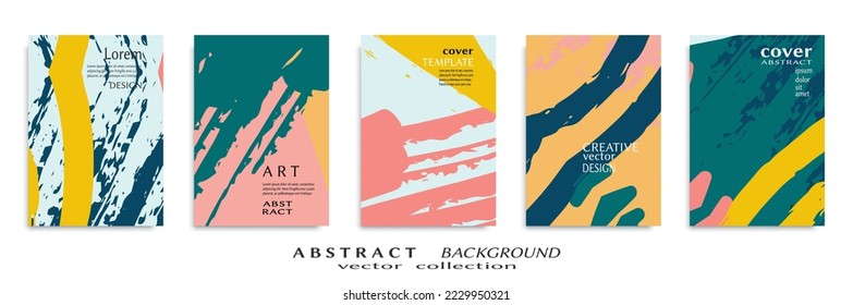 Abstract backgrouns set, grunge texture. Minimalistic art, brush strokes style. Design for card, brochure, banner idea, book cover, booklet print, flyer sheet a4. Collage page, web header template.