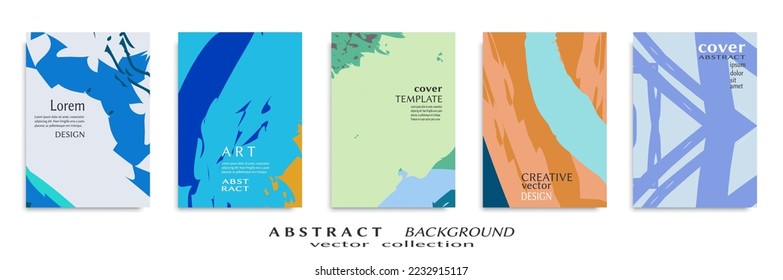 Abstract backgrouns set, grunge texture. Minimalistic art, brush strokes style. Design for card, brochure, banner idea, book cover, booklet print, flyer sheet a4. Collage page, web header template.