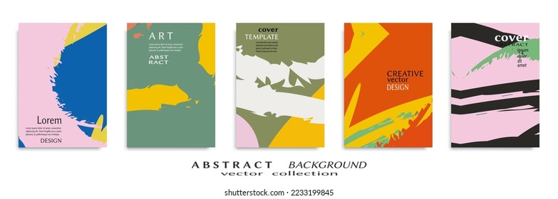 Abstract backgrouns set, grunge texture. Minimalistic art, brush strokes style. Design for card, brochure, banner idea, book cover, booklet print, flyer sheet a4. Collage page, web header template.