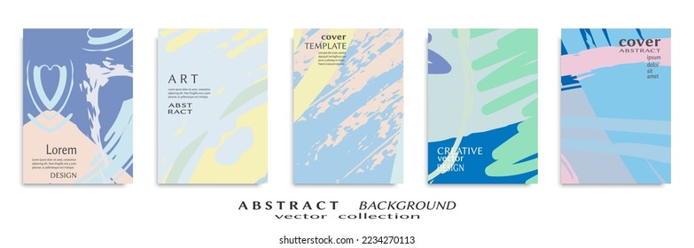 Abstract backgrouns set, grunge texture. Minimalistic art, brush strokes style. Design for card, brochure, banner idea, book cover, booklet print, flyer sheet a4. Collage page, web header template.