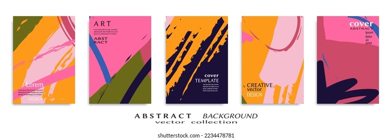 Abstract backgrouns set, grunge texture. Minimalistic art, brush strokes style. Design for card, brochure, banner idea, book cover, booklet print, flyer sheet a4. Collage page, web header template.