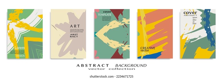 Abstract backgrouns set, grunge texture. Minimalistic art, brush strokes style. Design for card, brochure, banner idea, book cover, booklet print, flyer sheet a4. Collage page, web header template.