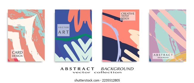 Abstract backgrouns set, grunge texture. Minimalistic art, brush strokes style. Design for card, brochure, banner idea, book cover, booklet print, flyer sheet a4. Collage page, web header template.