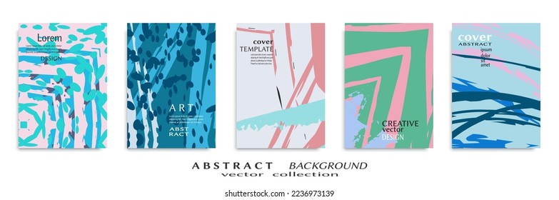 Abstract backgrouns set, grunge texture. Minimalistic art, brush strokes style. Design for card, brochure, banner idea, book cover, booklet print, flyer sheet a4. Collage page, web header template.