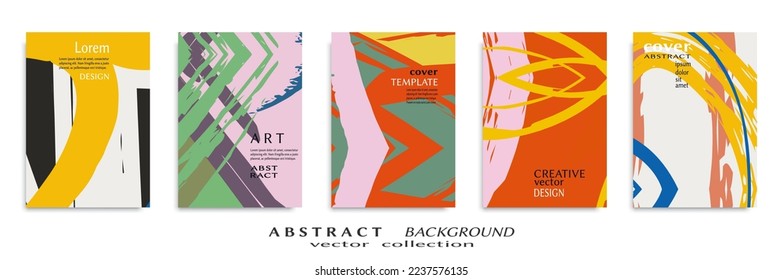 Abstract backgrouns set, grunge texture. Minimalistic art, brush strokes style. Design for card, brochure, banner idea, book cover, booklet print, flyer sheet a4. Collage page, web header template.
