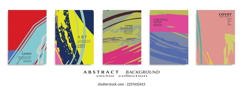 Abstract backgrouns set, grunge texture. Minimalistic art, brush strokes style. Design for card, brochure, banner idea, book cover, booklet print, flyer sheet a4. Collage page, web header template.