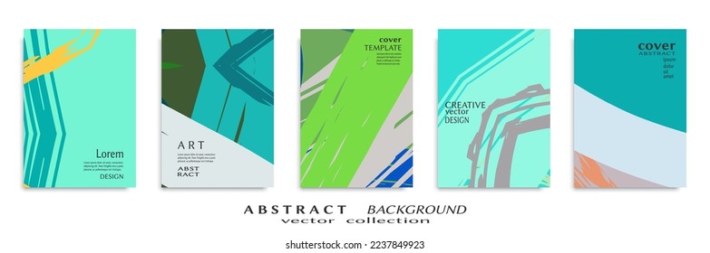 Abstract backgrouns set, grunge texture. Minimalistic art, brush strokes style. Design for card, brochure, banner idea, book cover, booklet print, flyer sheet a4. Collage page, web header template.