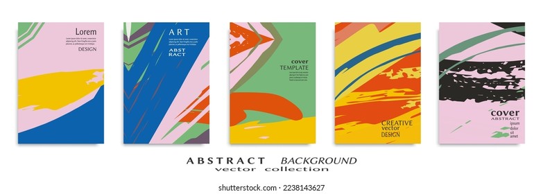 Abstract backgrouns set, grunge texture. Minimalistic art, brush strokes style. Design for card, brochure, banner idea, book cover, booklet print, flyer sheet a4. Collage page, web header template.