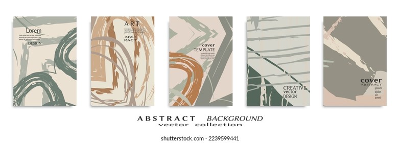 Abstract backgrouns set, grunge texture. Minimalistic art, brush strokes style. Design for card, brochure, banner idea, book cover, booklet print, flyer sheet a4. Collage page, web header template.