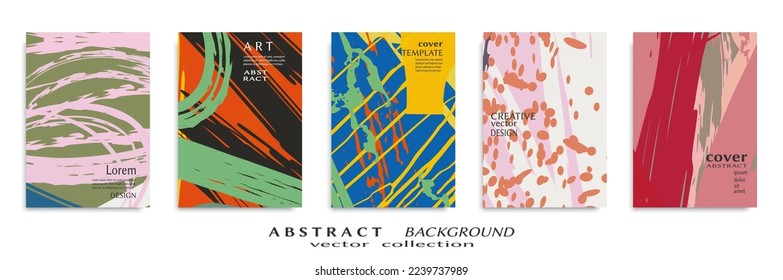 Abstract backgrouns set, grunge texture. Minimalistic art, brush strokes style. Design for card, brochure, banner idea, book cover, booklet print, flyer sheet a4. Collage page, web header template.