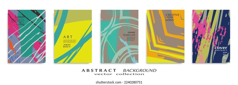 Abstract backgrouns set, grunge texture. Minimalistic art, brush strokes style. Design for card, brochure, banner idea, book cover, booklet print, flyer sheet a4. Collage page, web header template.