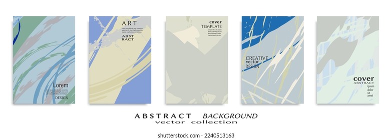 Abstract backgrouns set, grunge texture. Minimalistic art, brush strokes style. Design for card, brochure, banner idea, book cover, booklet print, flyer sheet a4. Collage page, web header template.