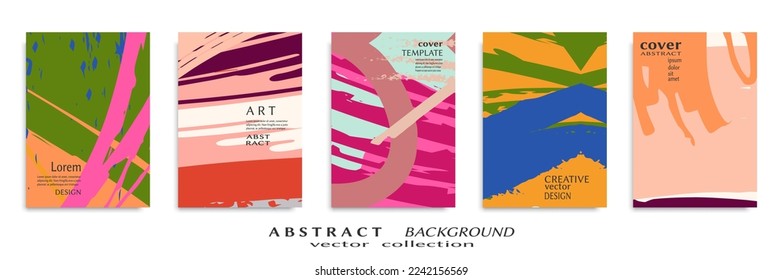 Abstract backgrouns set, grunge texture. Minimalistic art, brush strokes style. Design for card, brochure, banner idea, book cover, booklet print, flyer sheet a4. Collage page, web header template.