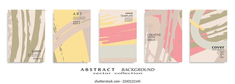 Abstract backgrouns set, grunge texture. Minimalistic art, brush strokes style. Design for card, brochure, banner idea, book cover, booklet print, flyer sheet a4. Collage page, web header template.