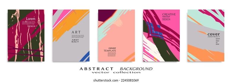 Abstract backgrouns set, grunge texture. Minimalistic art, brush strokes style. Design for card, brochure, banner idea, book cover, booklet print, flyer sheet a4. Collage page, web header template.