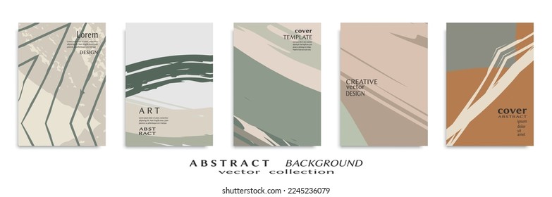 Abstract backgrouns set, grunge texture. Minimalistic art, brush strokes style. Design for card, brochure, banner idea, book cover, booklet print, flyer sheet a4. Collage page, web header template.