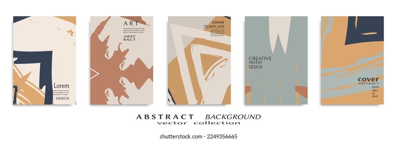 Abstract backgrouns set, grunge texture. Minimalistic art, brush strokes style. Design for card, brochure, banner idea, book cover, booklet print, flyer sheet a4. Collage page, web header template.